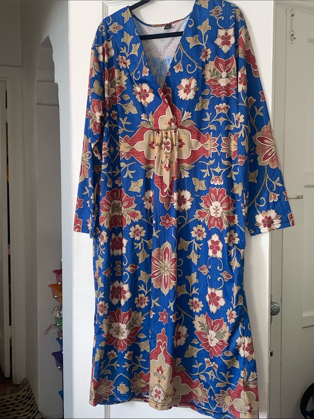 Unbranded Blue Floral V-Neck Maxi Dress Size XXL
